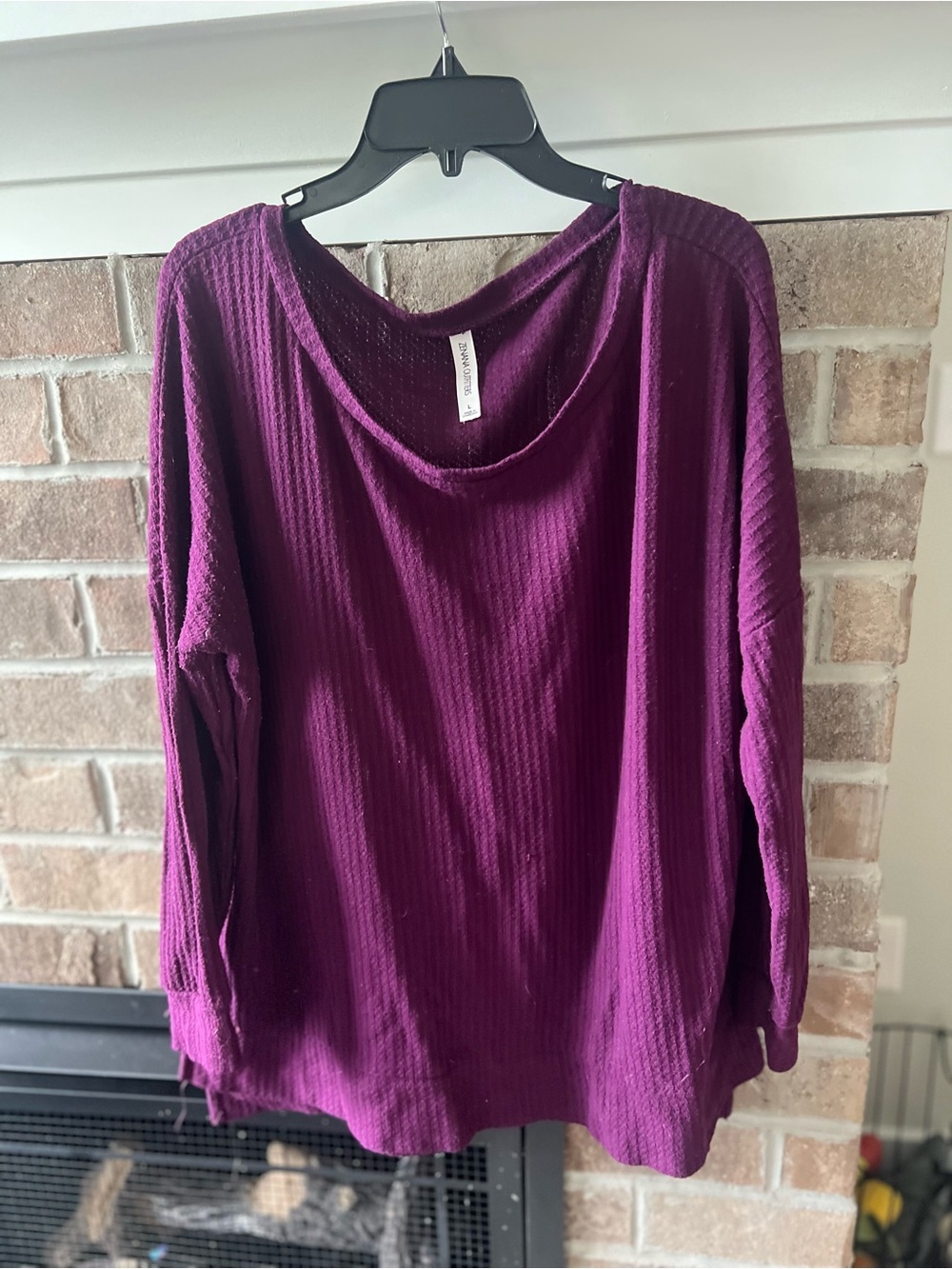 Zenana Outfitters Waffle-Knit Long Sleeve Top - Plum